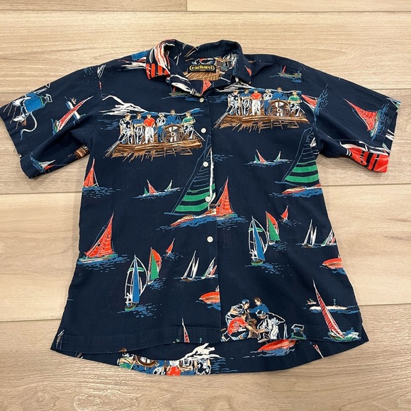 Cacharel Paris Vintage Nautical Button Down Cotton Shirt Navy S - Picture 1 of 7